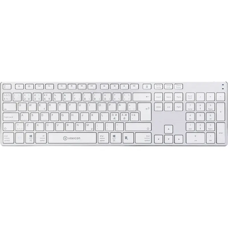 Voxicon DK-290B-WHT Bluetooth Nordic Keyboard, Silver / White