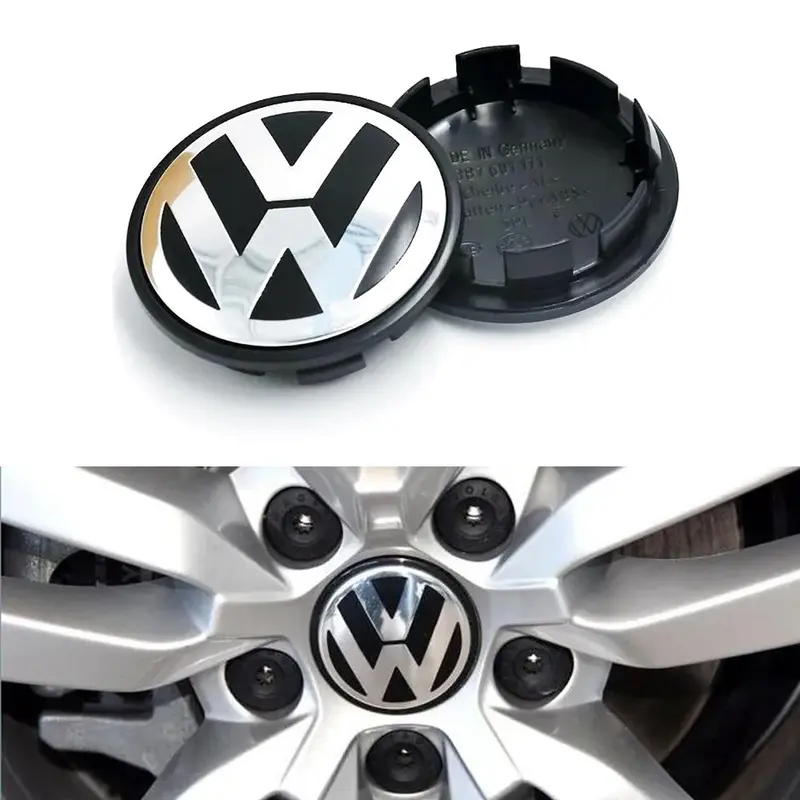 Wheel Center Caps for Volkswagen 65mm 4-Pack, Black/Silver